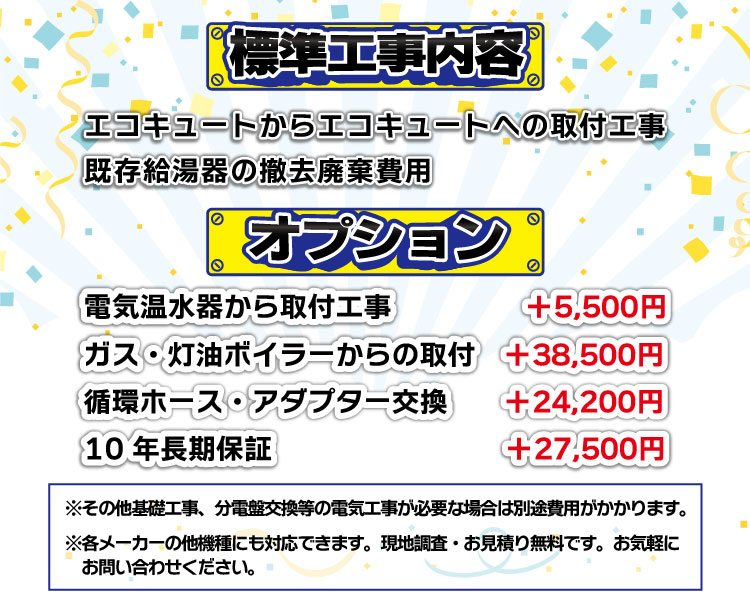 標準工事内容とその他作業内容料金